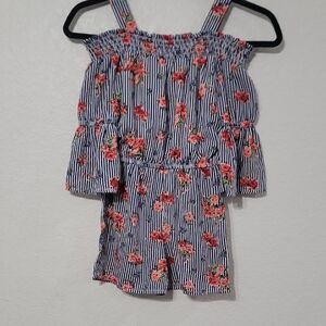 My Michelle Blue and Pink Floral Striped Romper